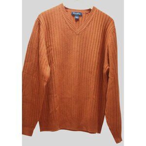 Brooks Brothers Lambswool Ribbed Knit Sweater Mens L Orange V-Neck Fall Autumn